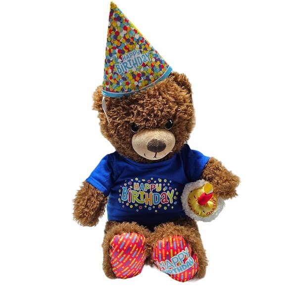 Build a Bear Happy Birthday 14 inch Plush Cupcake Blue T-Shirt Hat Stuffed Toy - Picture 1 of 13